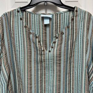 Liz and Me Striped V-Neck Top with Grommet Details 3X 26W 28W